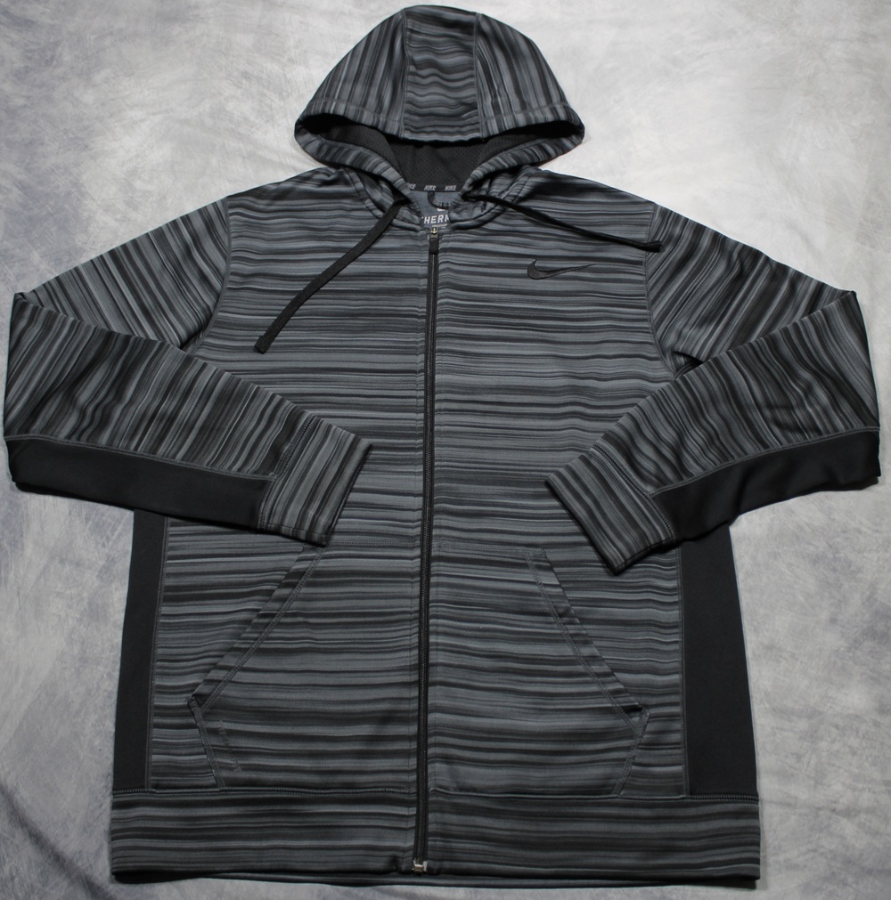 Nike Therma-FIT Hoodie Mens Large Gray Full Zip Fleece Striped 625169-010
